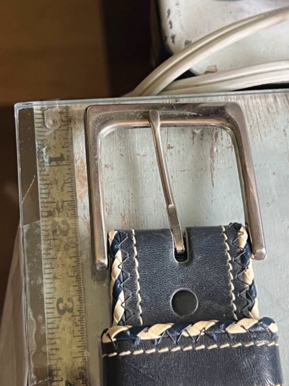 Naked Leather Belt Size 36 Blue White Silver Tone Buckle - Picture 5 of 6